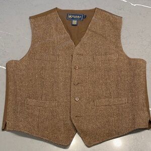 Vintage Rugby Ralph Lauren Tan  Herringbone Wool Vest